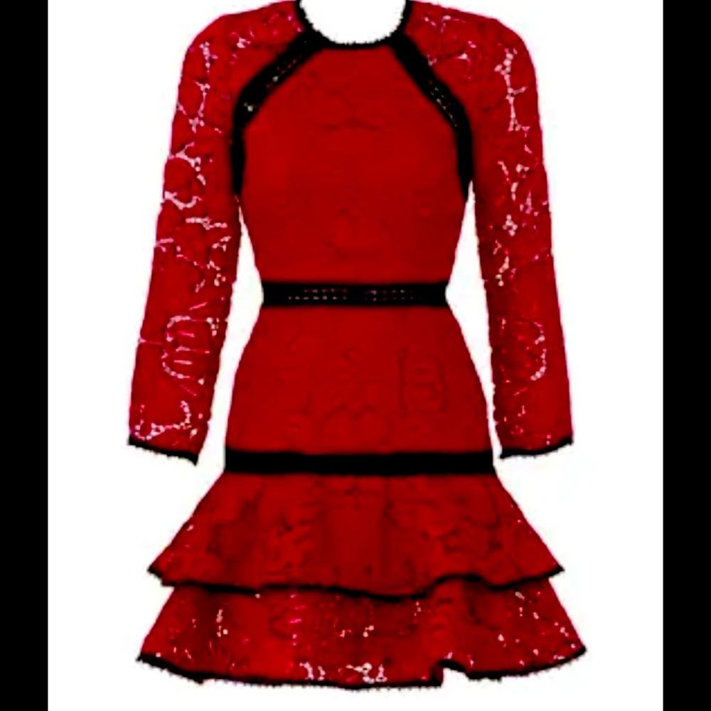 Alexis red and black lace dress